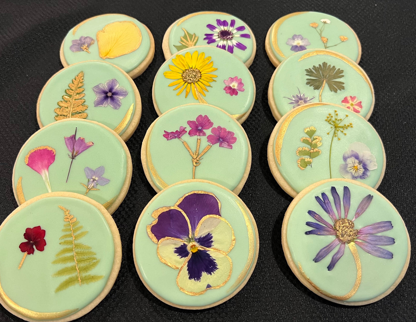 Elegant Pressed Flower Sugar Cookies with Gold Accents