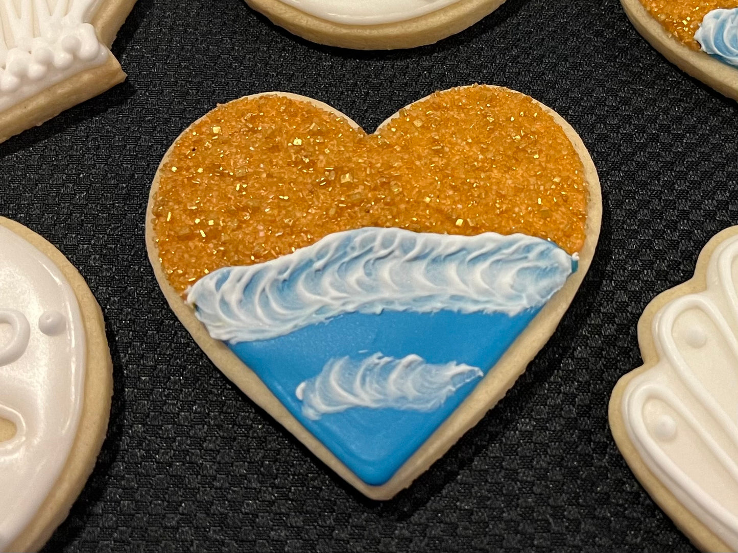 Elegant Beach Wedding Heart Sugar Cookies