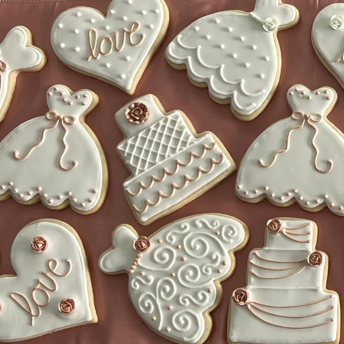 Luxurious Rose Gold Wedding Cookies
