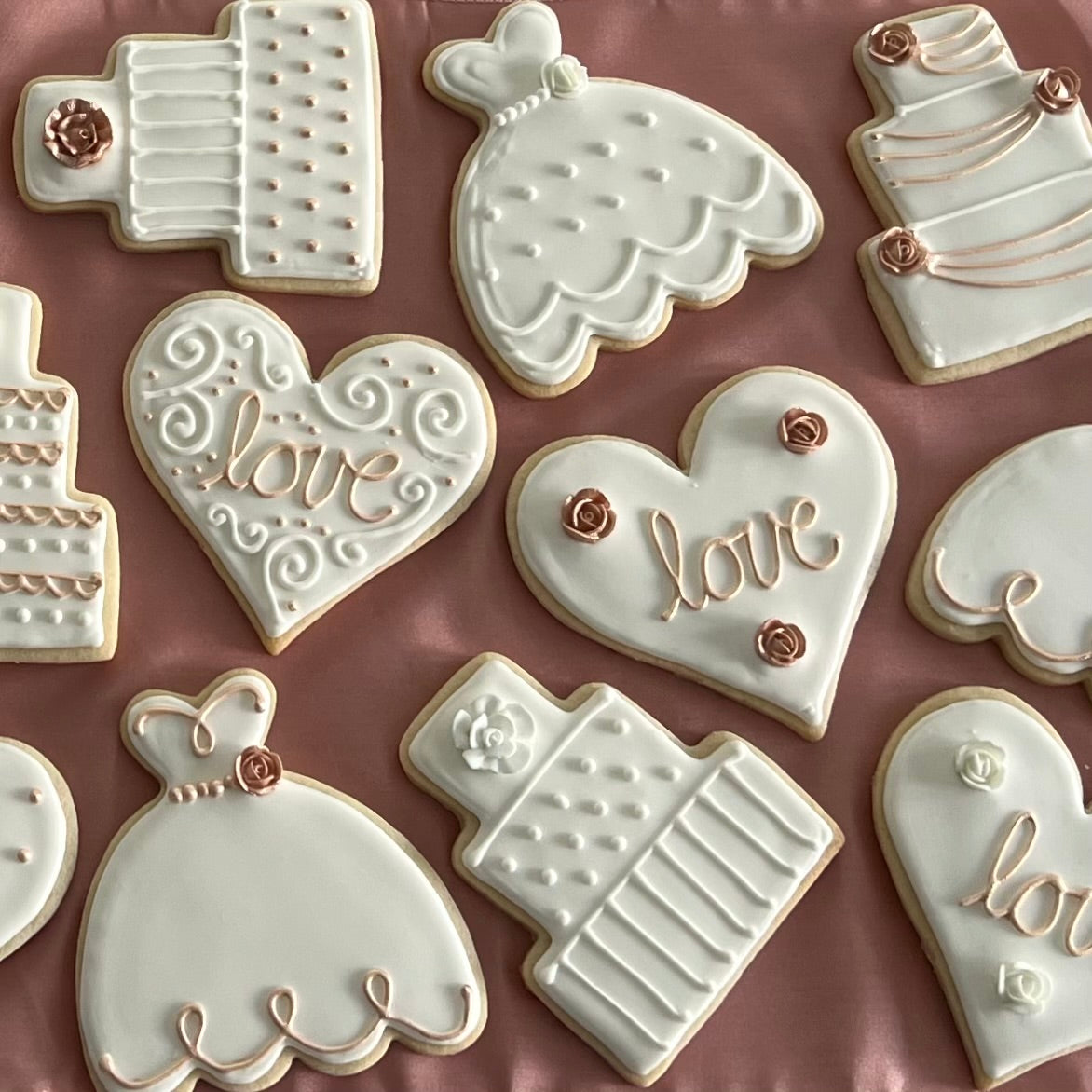 Luxurious Rose Gold Wedding Cookies