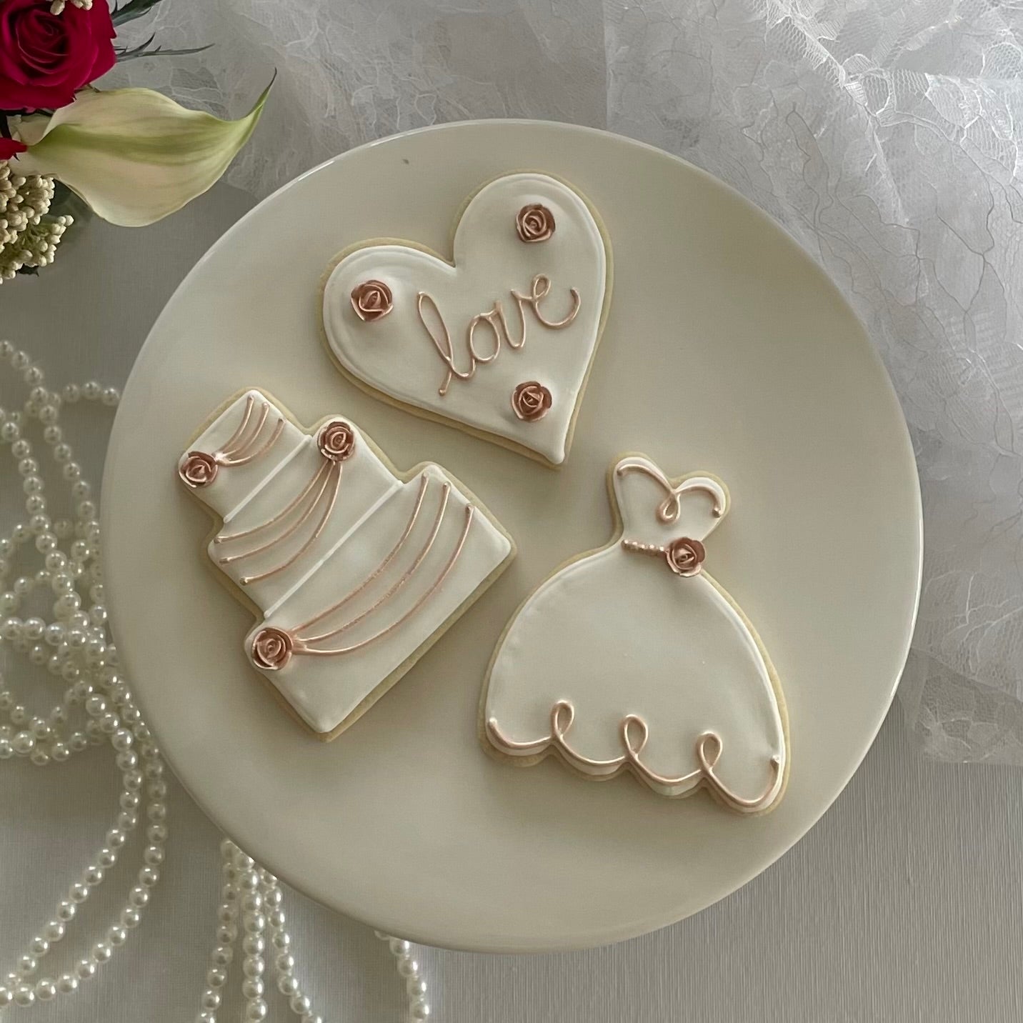 Luxurious Rose Gold Wedding Cookies