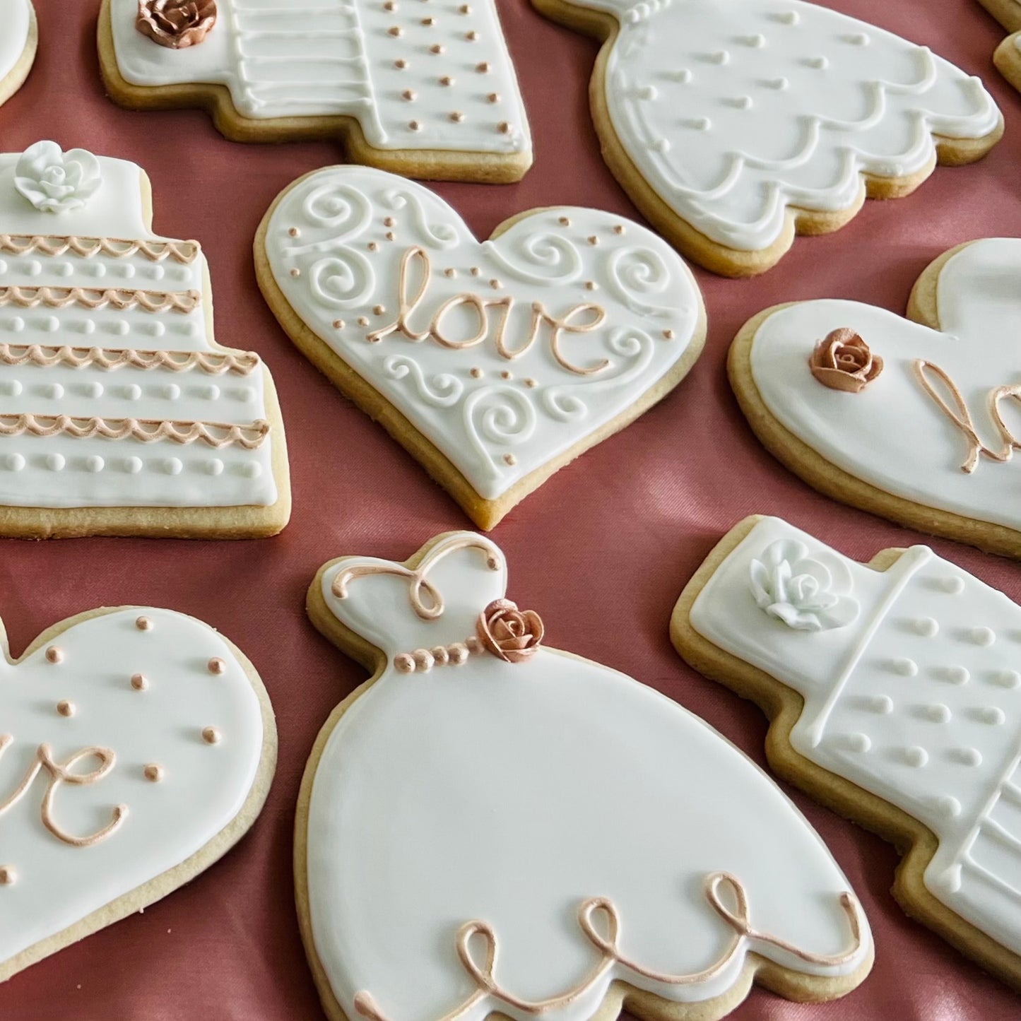 Luxurious Rose Gold Wedding Cookies