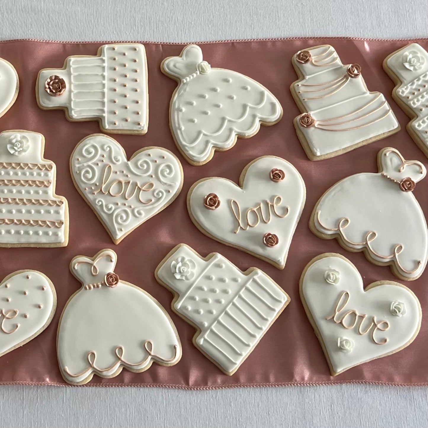 Luxurious Rose Gold Wedding Cookies