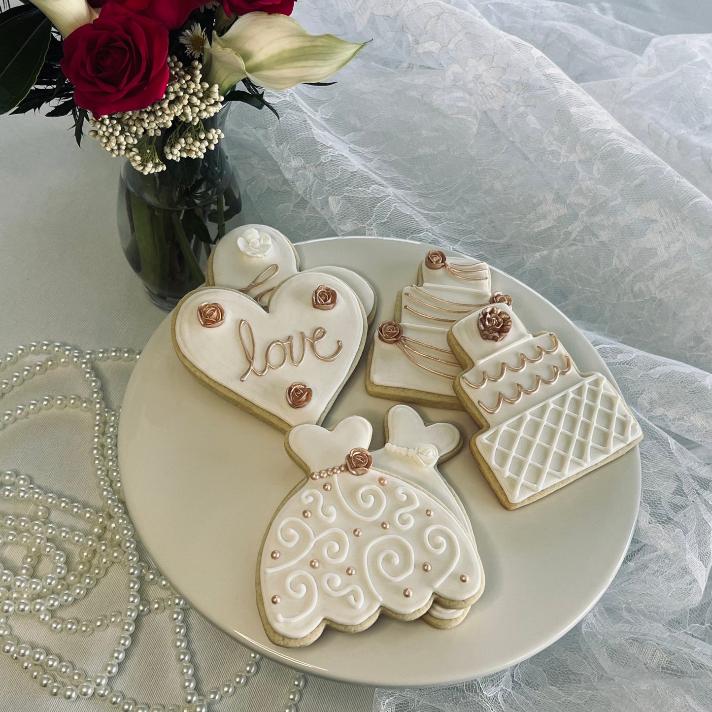 Luxurious Rose Gold Wedding Cookies