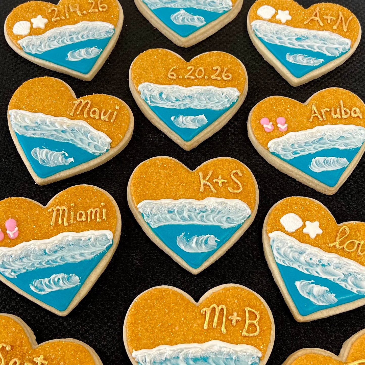 Elegant Beach Wedding Heart Sugar Cookies