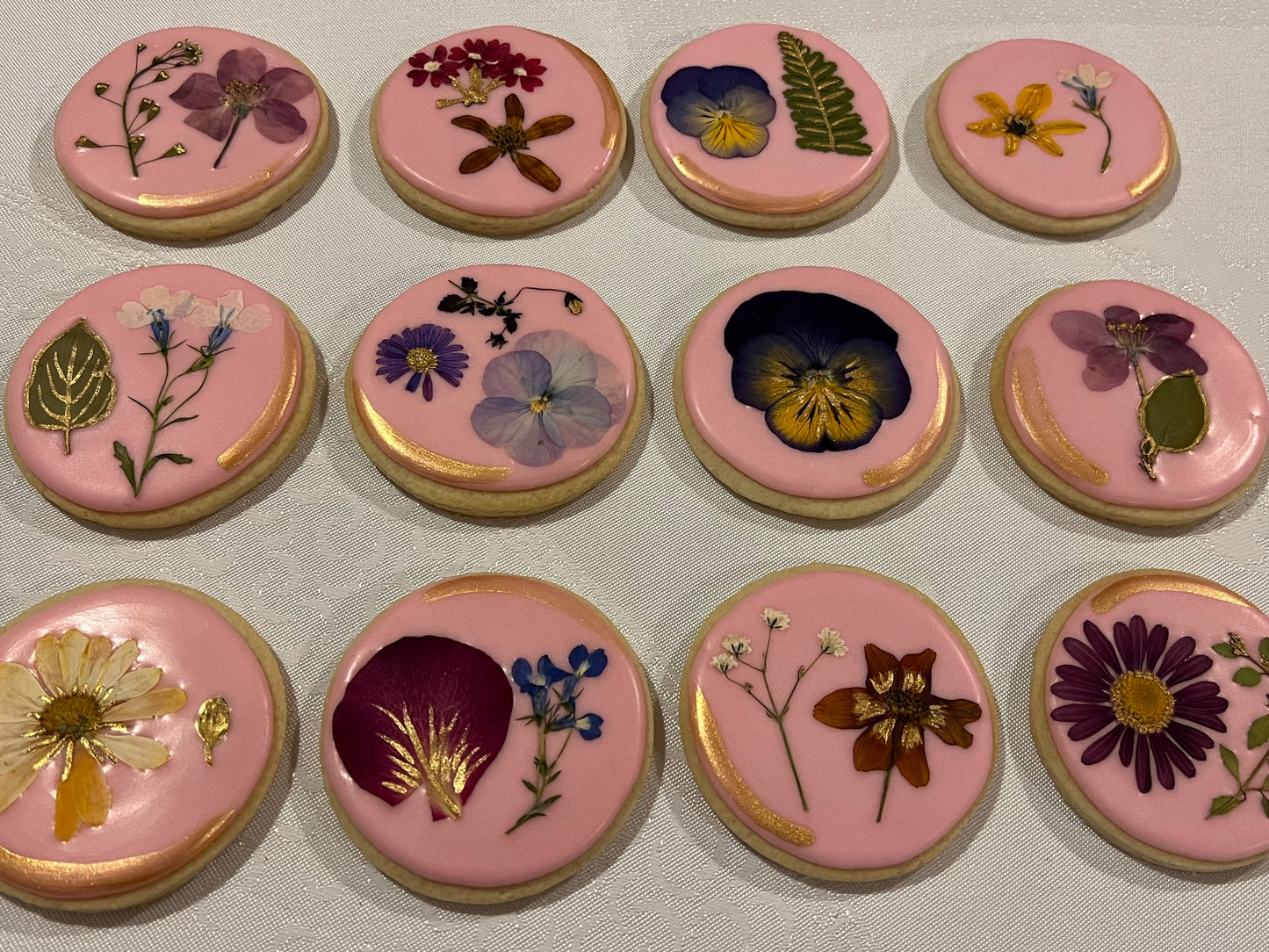 Elegant Pressed Flower Sugar Cookies with Gold Accents