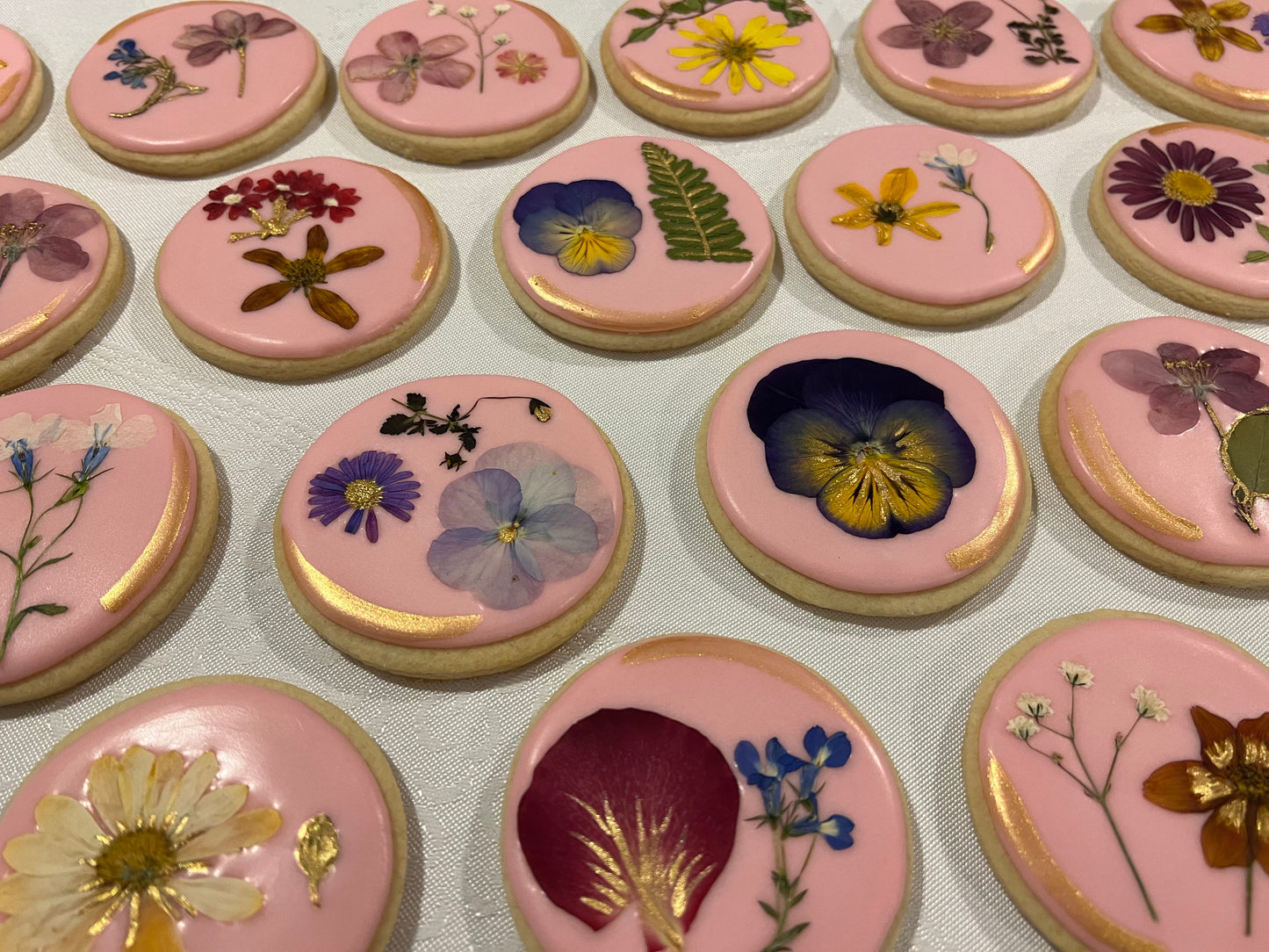 Elegant Pressed Flower Sugar Cookies with Gold Accents