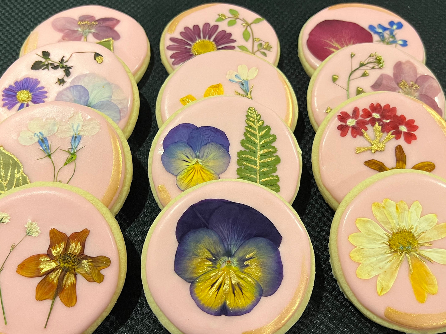 Elegant Pressed Flower Sugar Cookies with Gold Accents