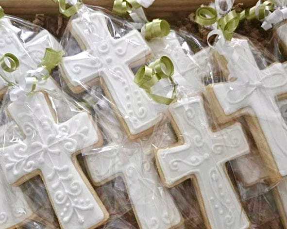 Elegant Baptism Cross Cookies | Christening & First Communion Cookies