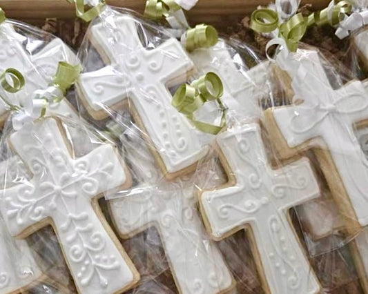 Elegant Baptism Cross Cookies | Christening & First Communion Cookies