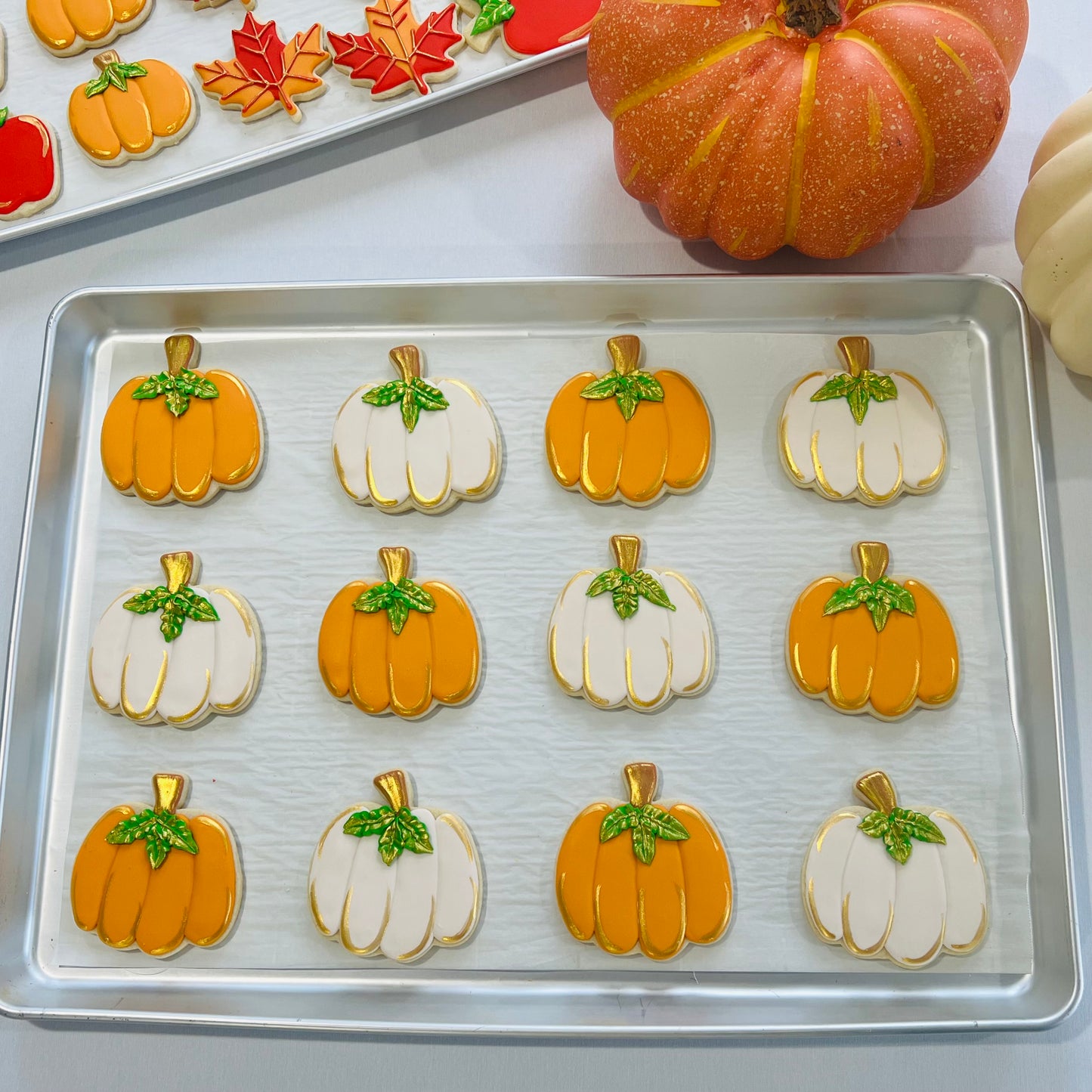 Pumpkin Cookies with Gold Detailing – Elegant Fall Sugar Cookies