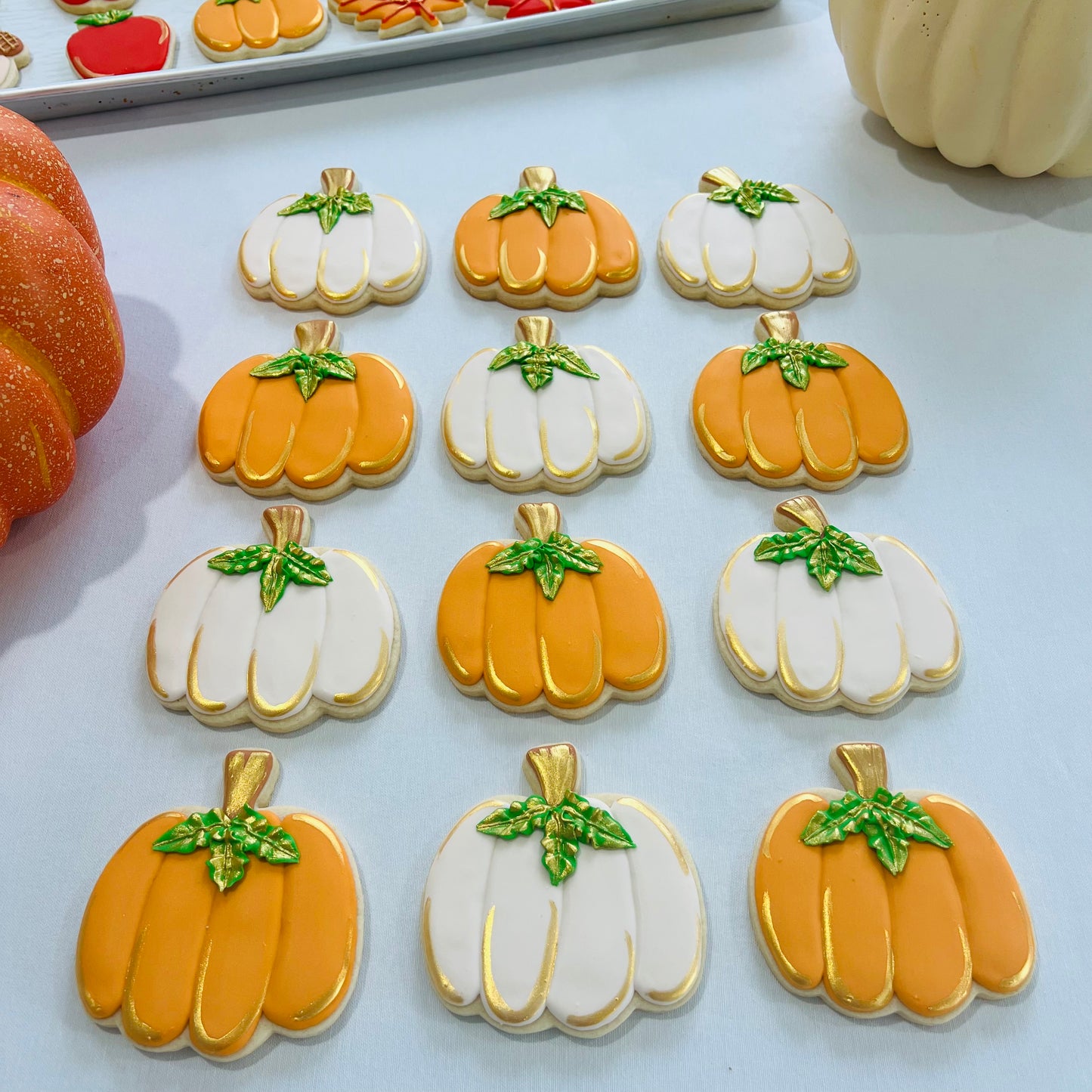 Pumpkin Cookies with Gold Detailing – Elegant Fall Sugar Cookies