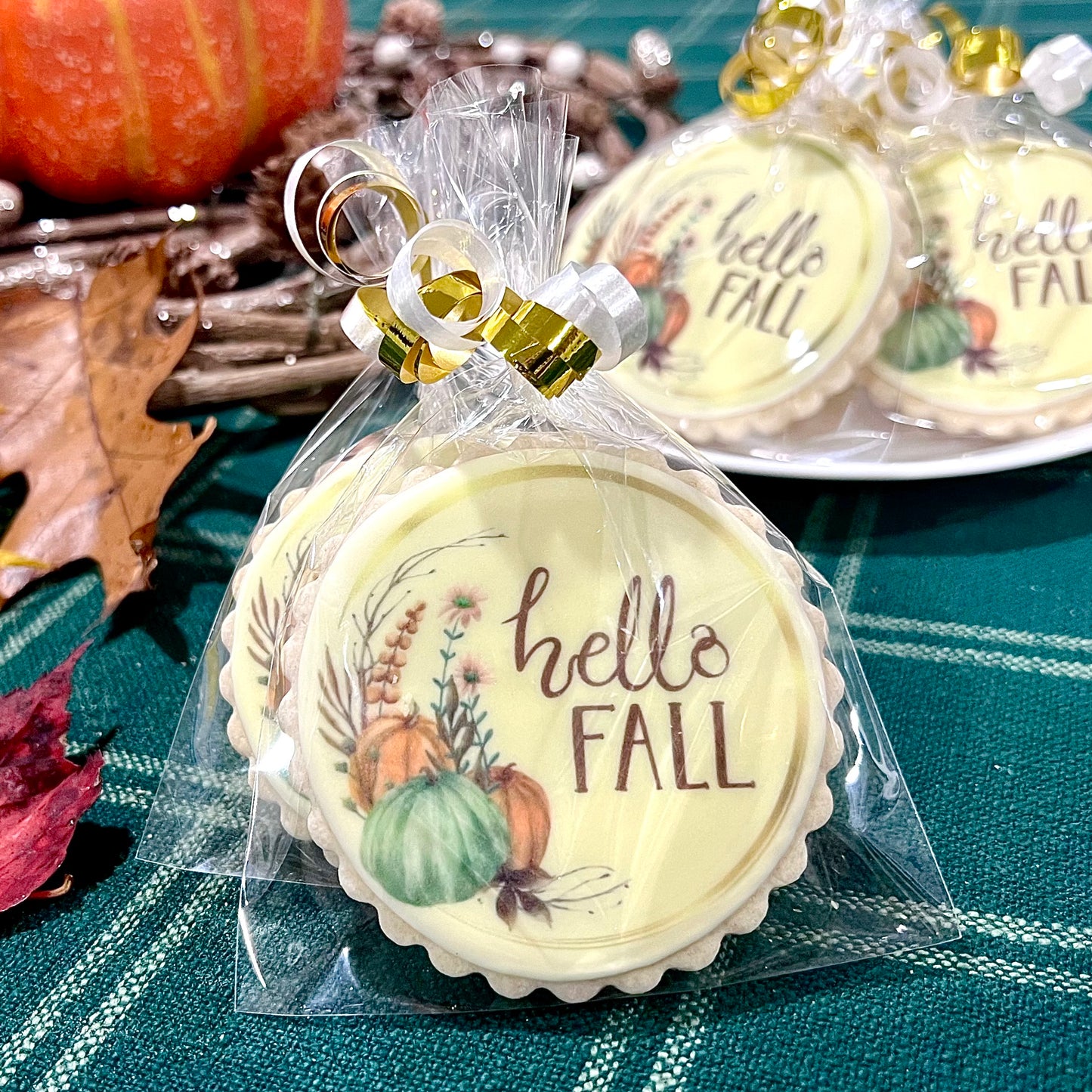 Hello Fall” Cookies – Printed Fall Sugar Cookies with Pumpkins & Foliage