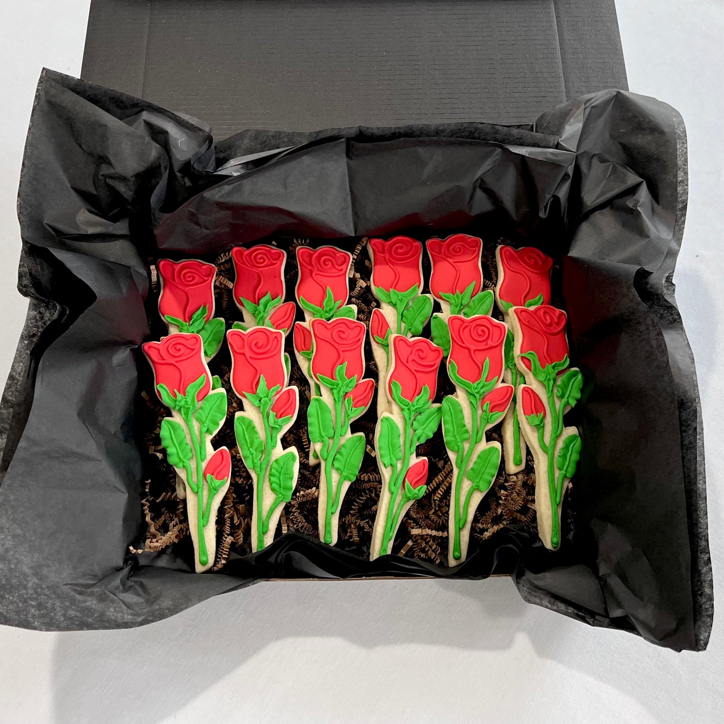 Long Stem Rose Cookies – Elegant Floral Sugar Cookies for Weddings, Gifting & Corporate Appreciation