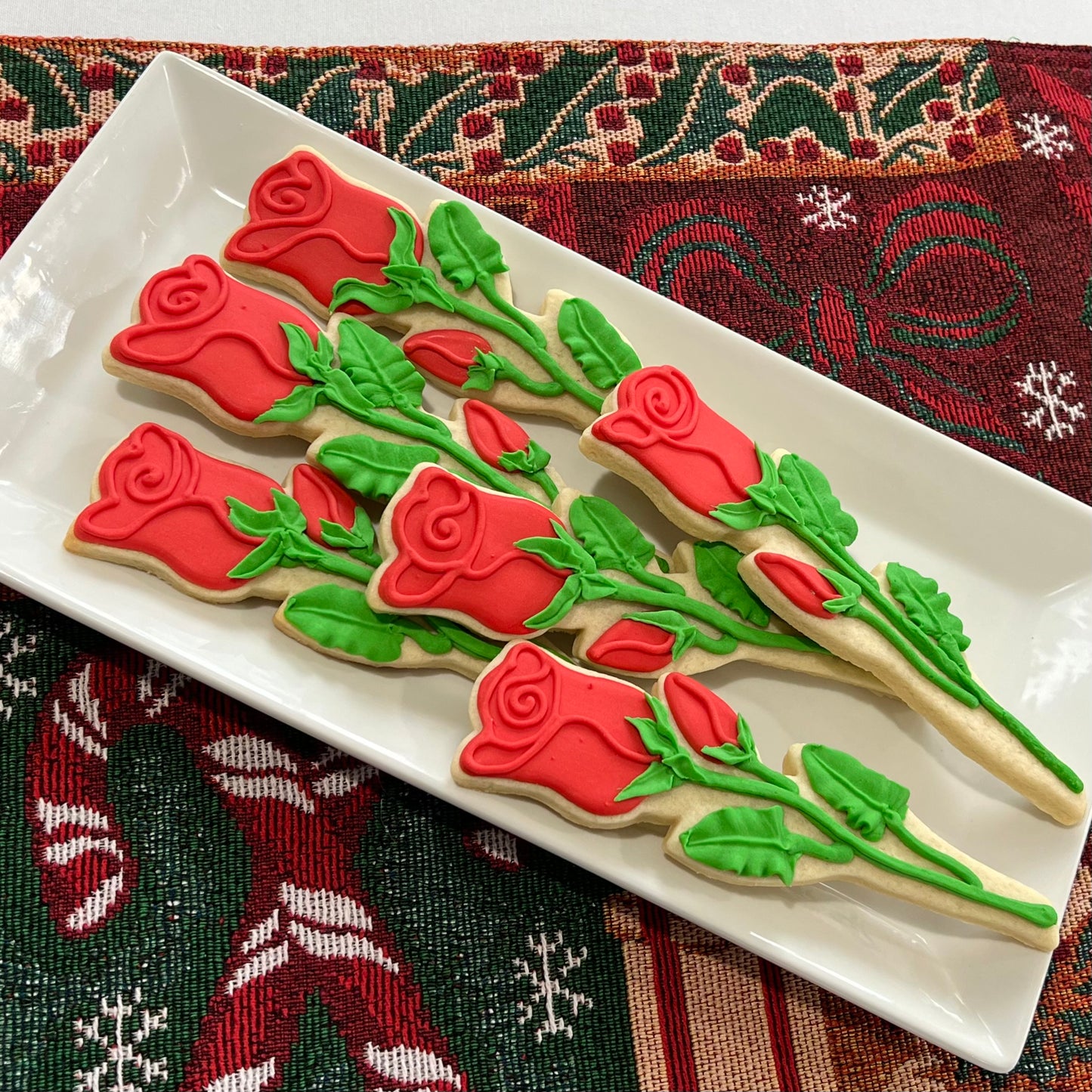 Long Stem Rose Cookies – Elegant Floral Sugar Cookies for Weddings, Valentine Gifting & Corporate Appreciation