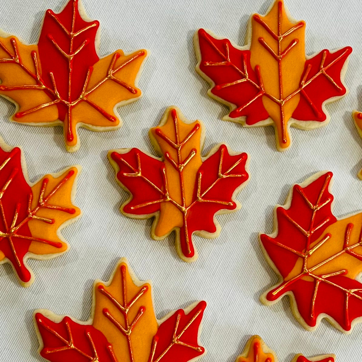 Fall Leaf Cookies – Gold Detailed Sugar Cookies with Vanilla or Maple Icing