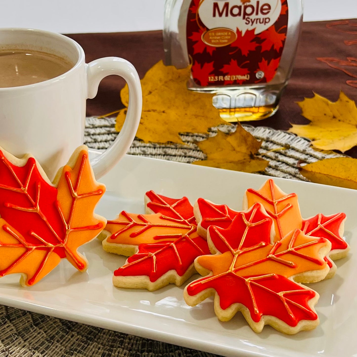 Fall Leaf Cookies – Gold Detailed Sugar Cookies with Vanilla or Maple Icing
