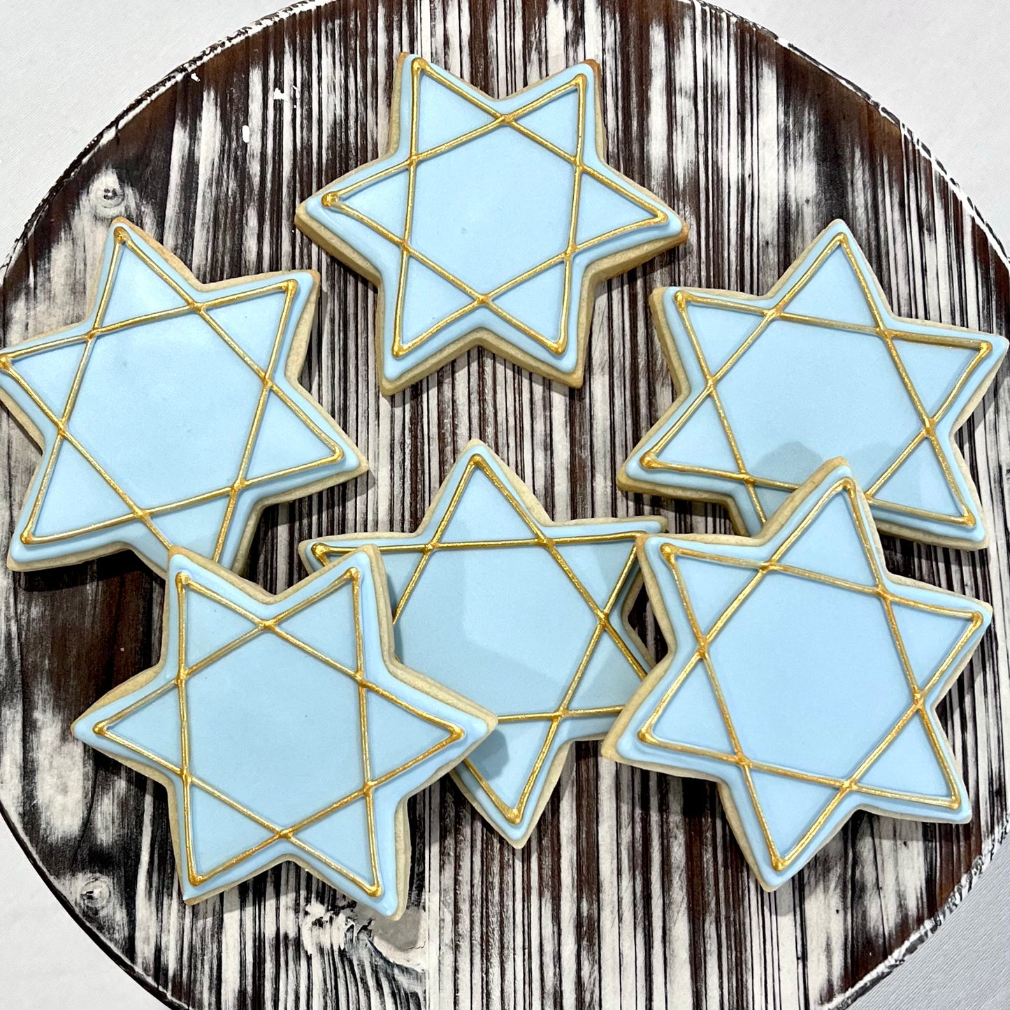 Hanukkah Star Cookies – 4-Inch Ice Blue & Gold Sugar Cookies