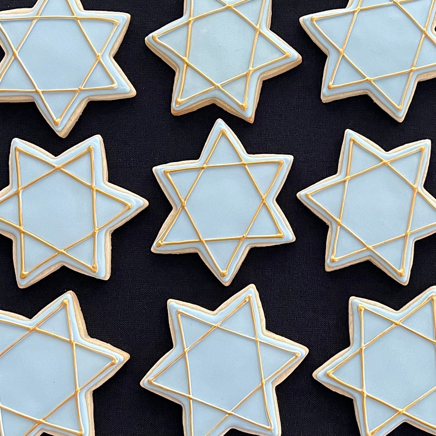 Hanukkah Star Cookies – 4-Inch Ice Blue & Gold Sugar Cookies