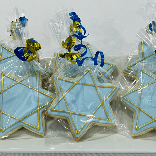 Hanukkah Star Cookies – 4-Inch Ice Blue & Gold Sugar Cookies