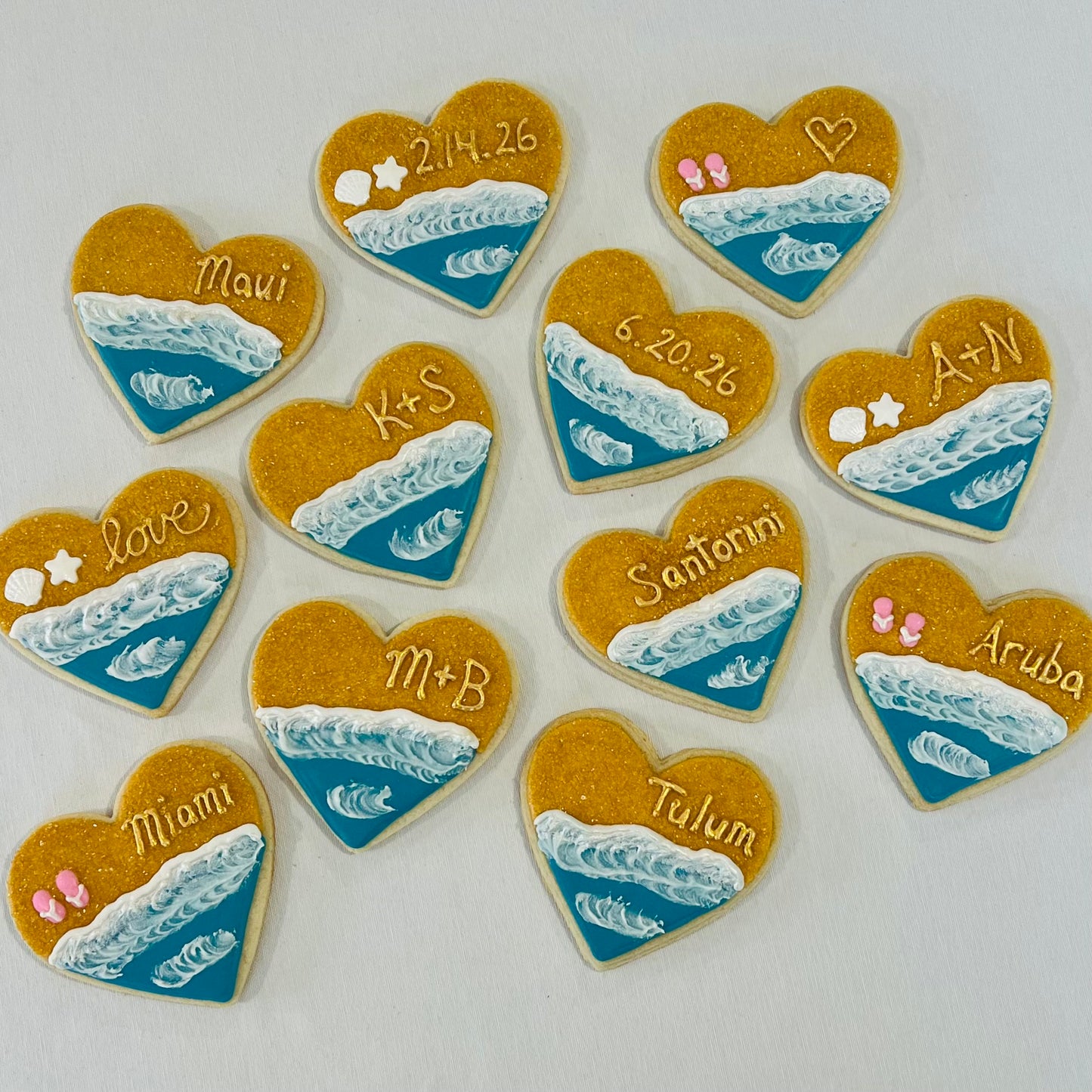 Elegant Beach Wedding Heart Sugar Cookies