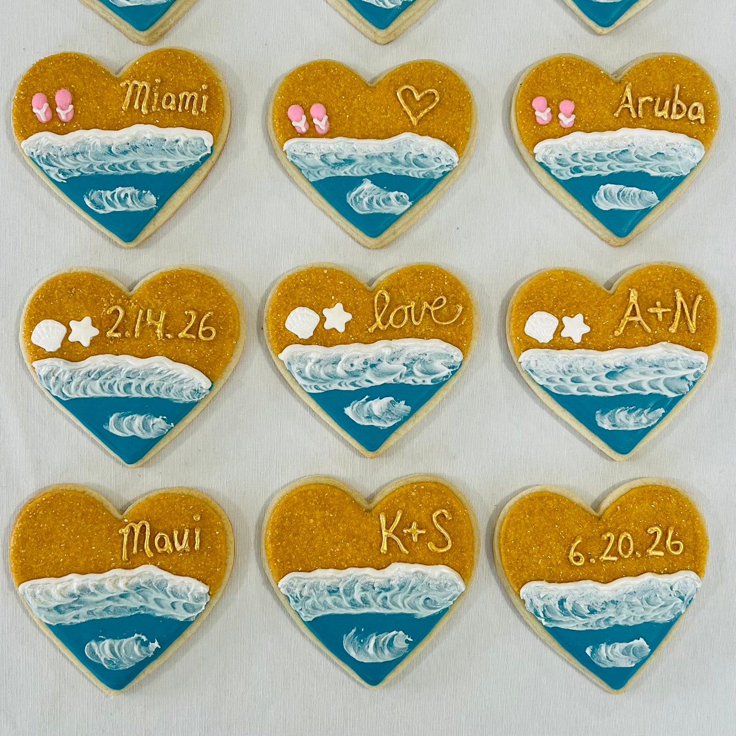 Elegant Beach Wedding Heart Sugar Cookies
