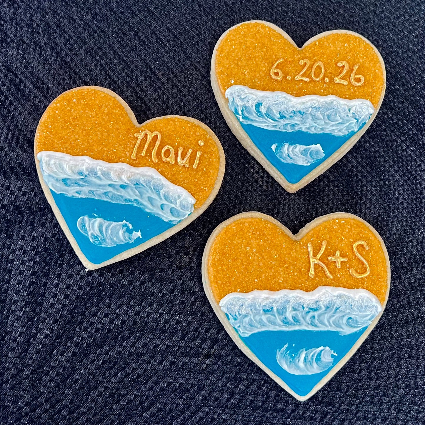 Elegant Beach Wedding Heart Sugar Cookies