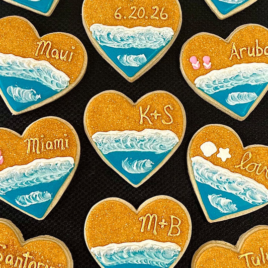 Elegant Beach Wedding Heart Sugar Cookies
