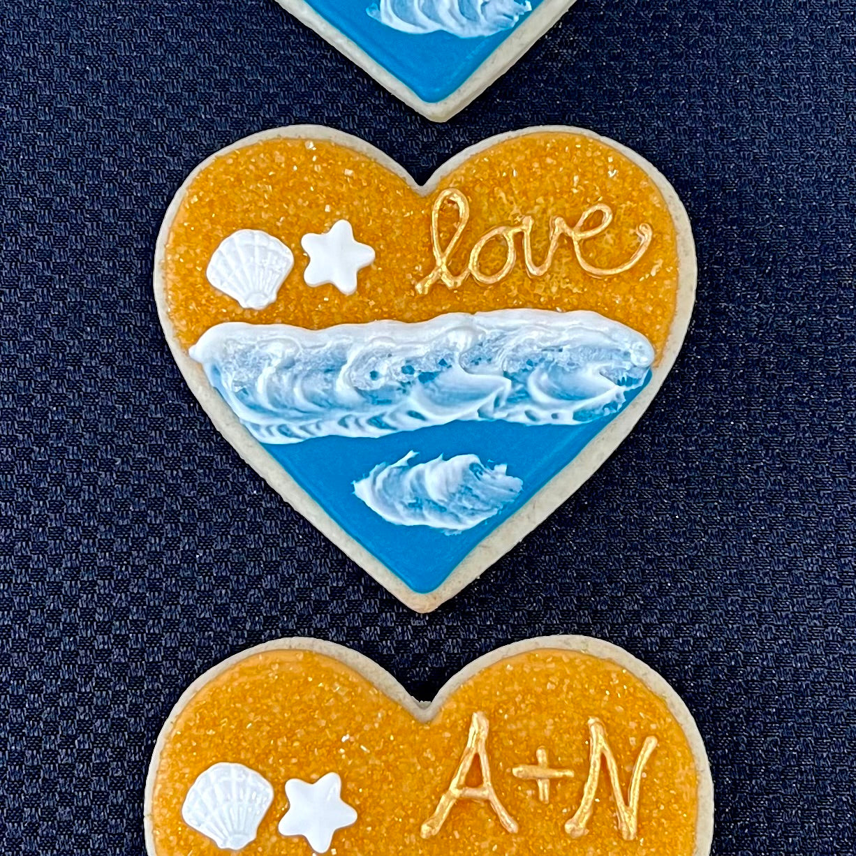 Elegant Beach Wedding Heart Sugar Cookies