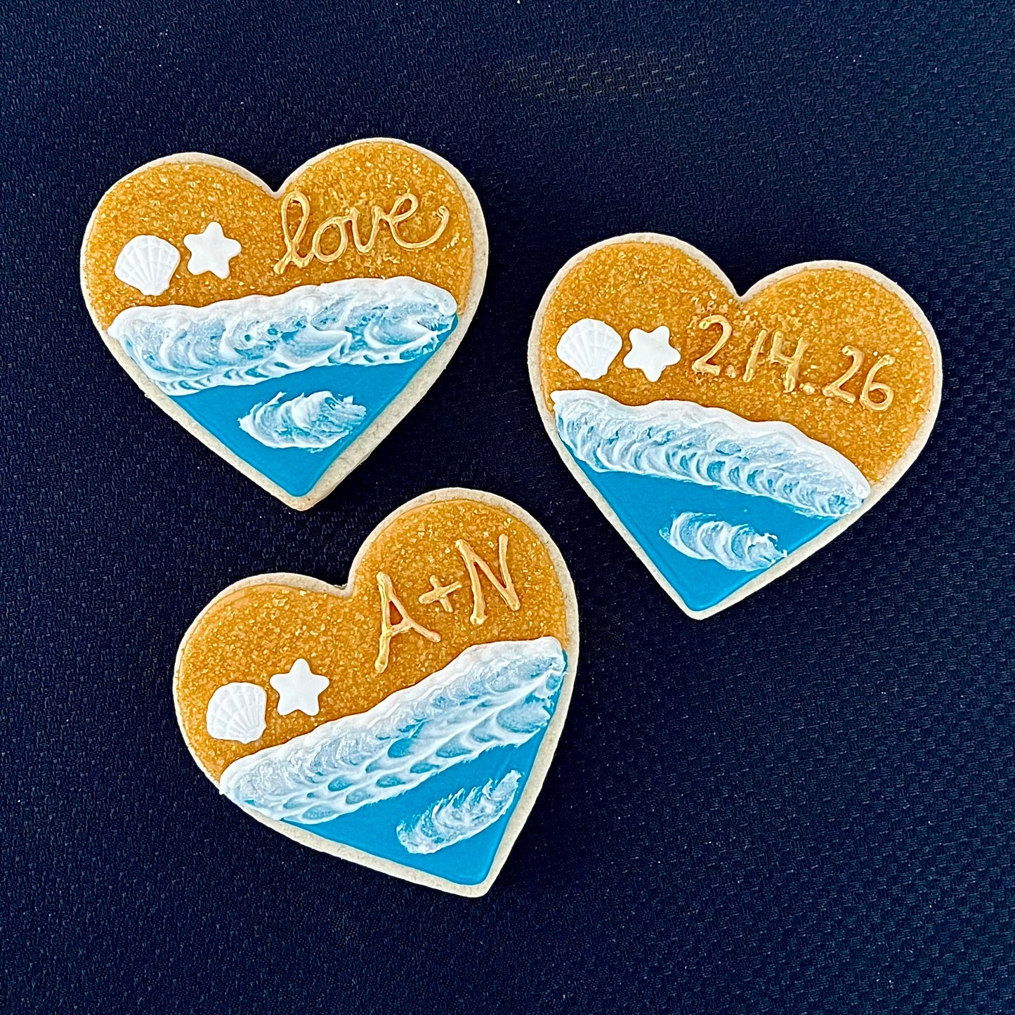 Elegant Beach Wedding Heart Sugar Cookies