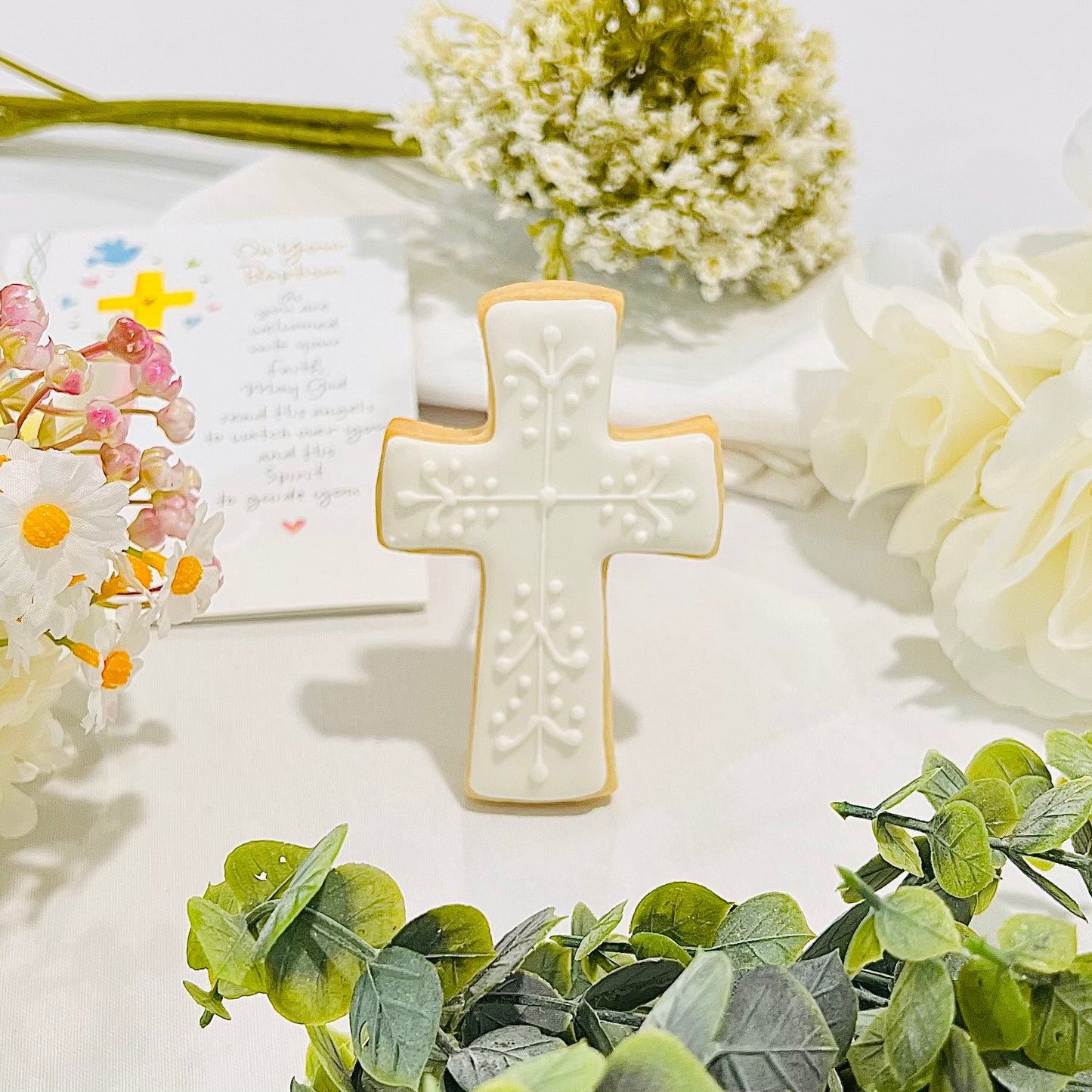 Elegant Baptism Cross Cookies | Christening & First Communion Cookies