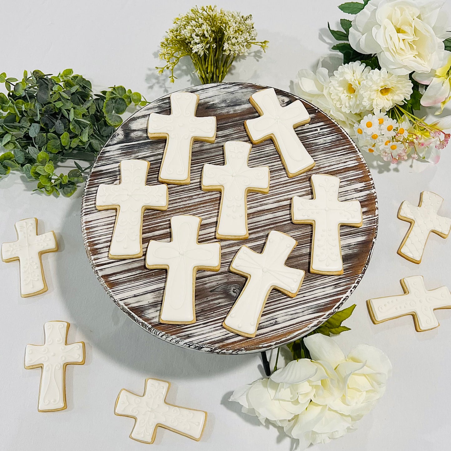 Elegant Baptism Cross Cookies | Christening & First Communion Cookies