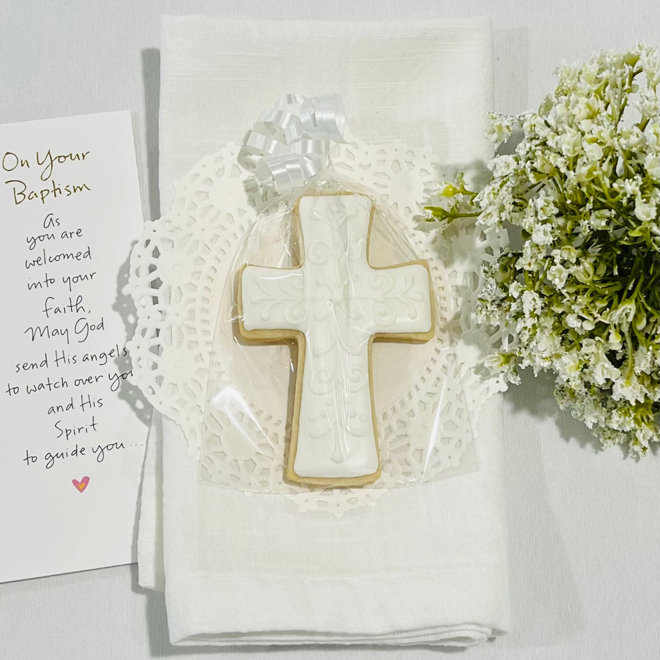 Elegant Baptism Cross Cookies | Christening & First Communion Cookies