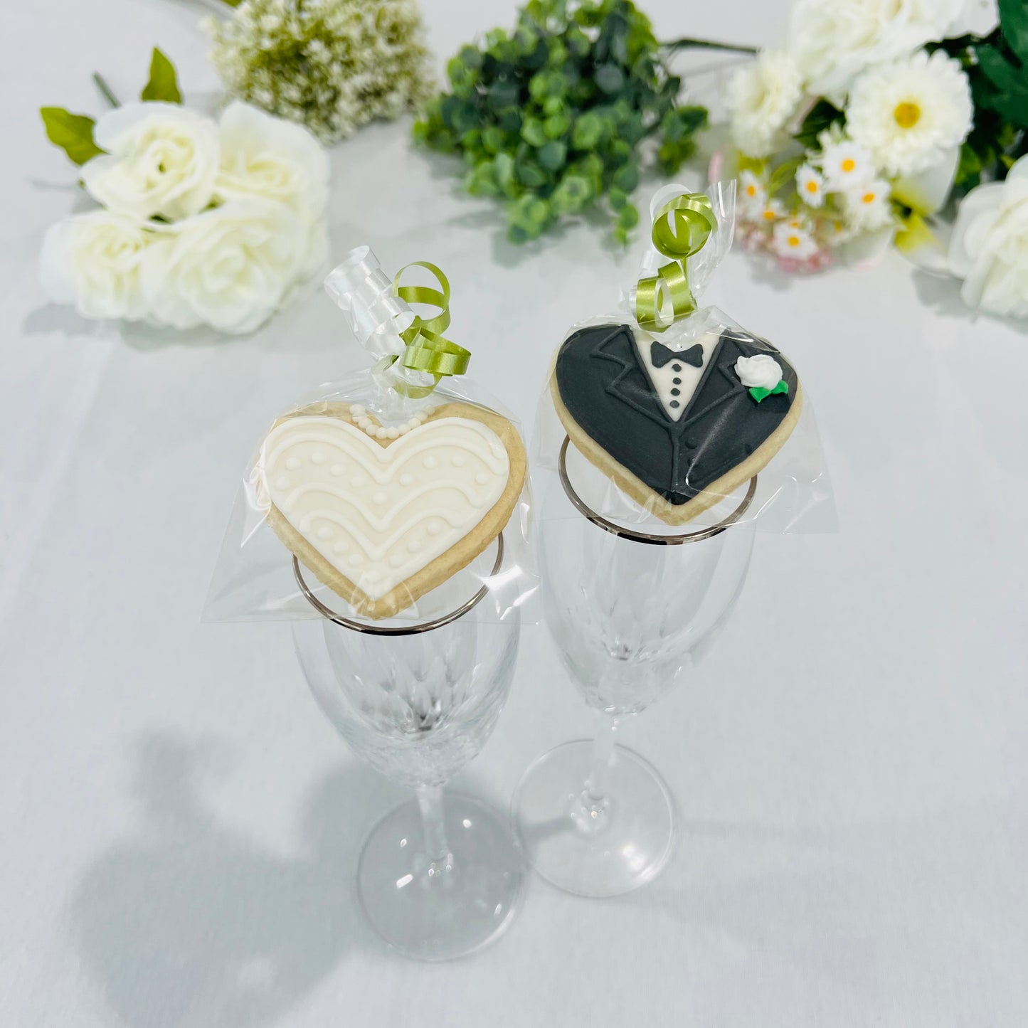 Mini Bride & Groom Heart Sugar Cookies