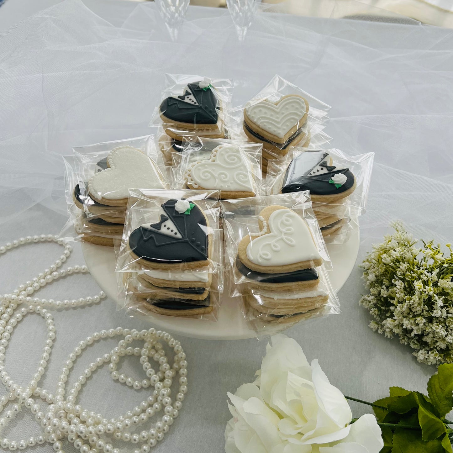 Mini Bride & Groom Heart Sugar Cookies